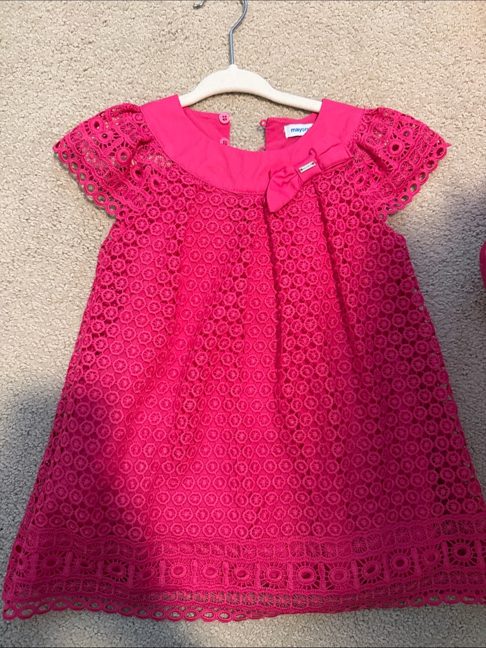 Mayoral Hot Pink Lace A-line Dress with Bow Accent